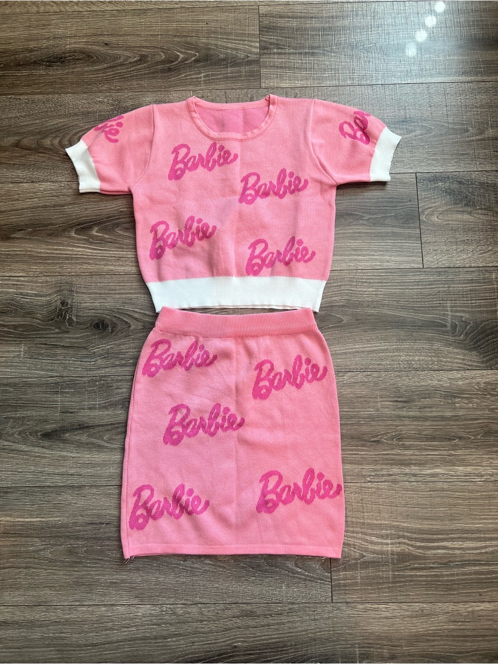 Barbie Pink Logo Knit Top & Skirt Set